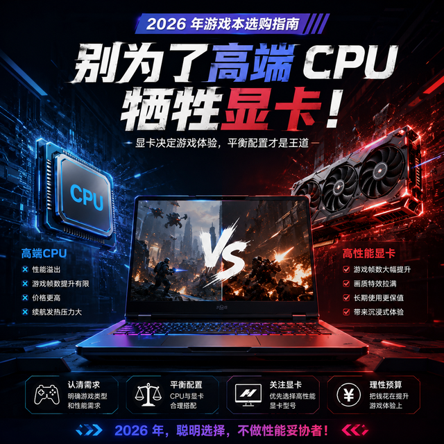 2026 年游戏本选购指南：别为了高端 CPU 牺牲显卡