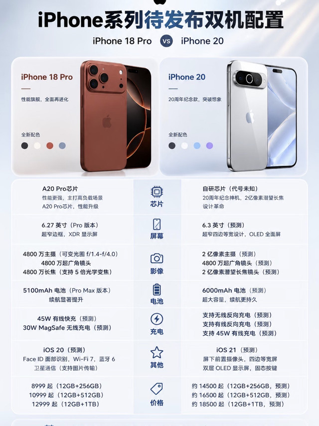 iPhone18Pro VS iPhone20 20周年纪念机参数爆料🔥果粉必看