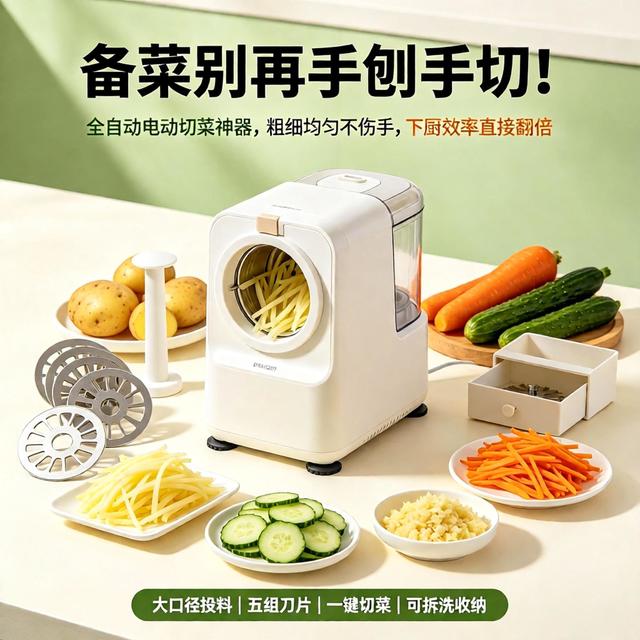 备菜别再手刨手切！全自动电动切菜神器，下厨效率直接翻倍