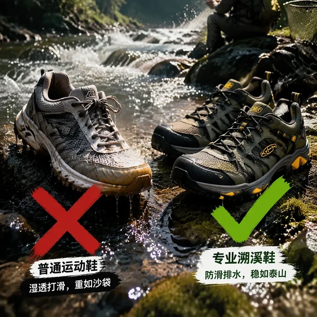 钓鱼踩水穿错鞋有多惨？从30块雨鞋到500块专业款，溯溪鞋到底怎么选
