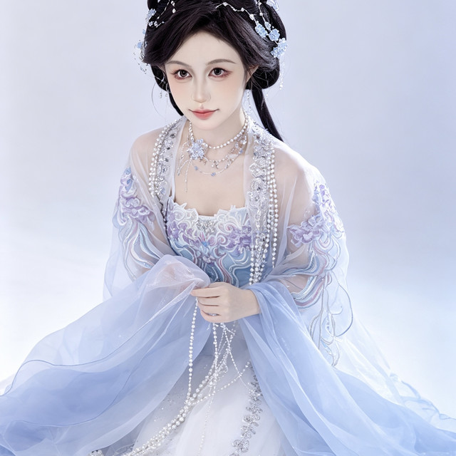 十二深衣·汐幔 深海水母｜蓝白改良汉服，仙气氛围感古风穿搭首选