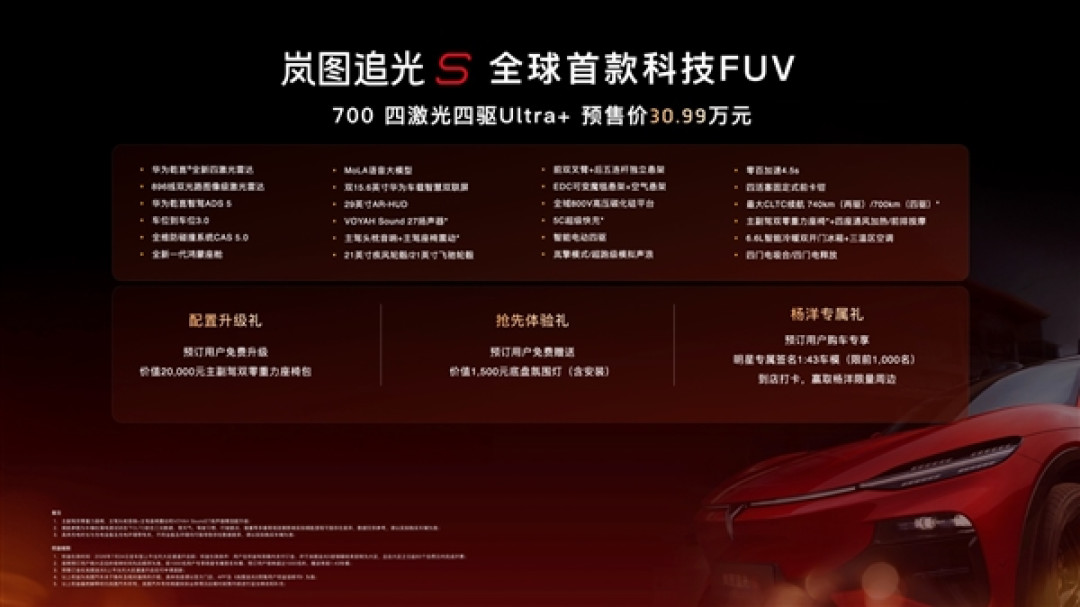 顶配30.99万!岚图追光S预售1小时订单破万:杨洋当场下订成001号车主