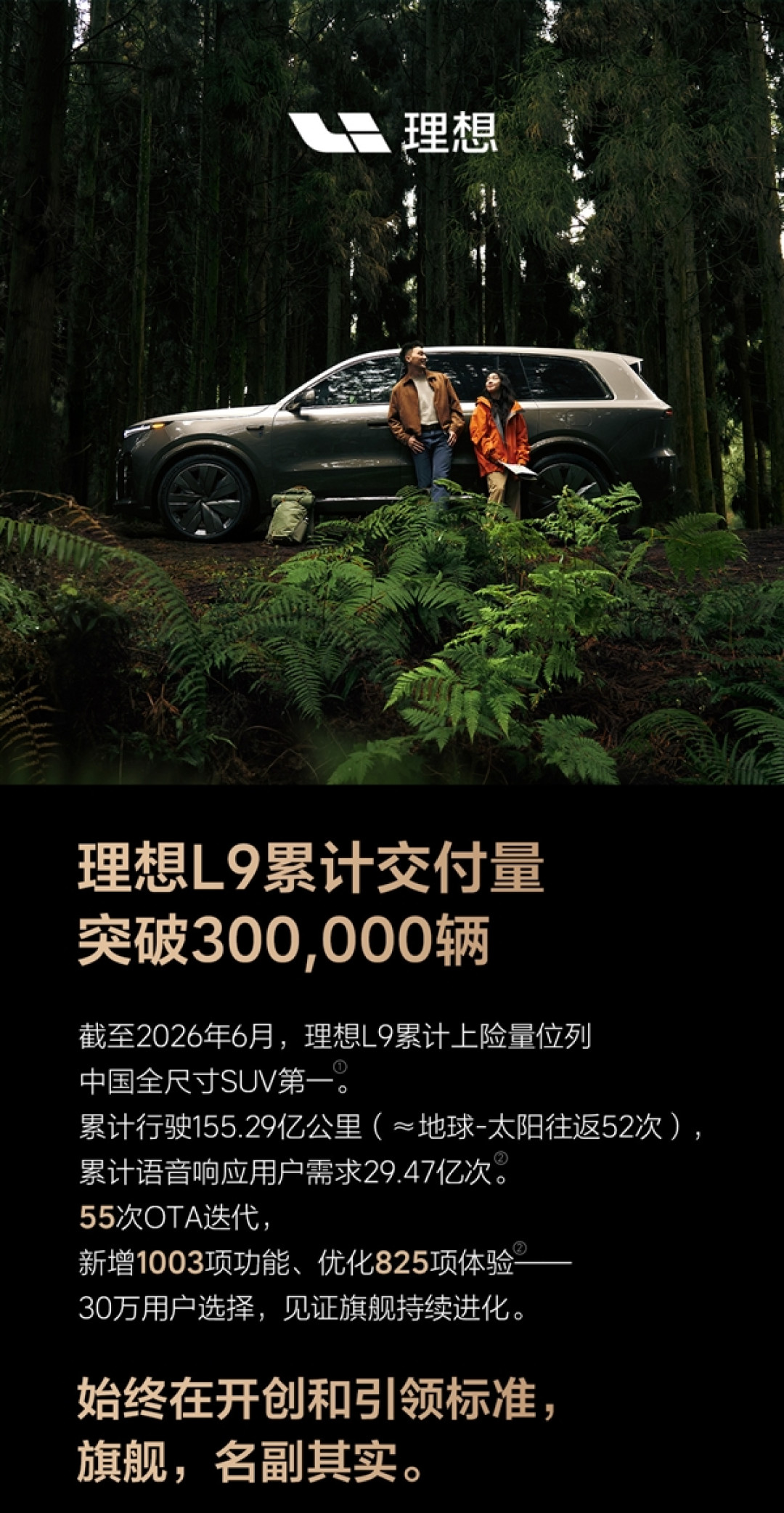 国产全尺寸新能源SUV“慈父”！理想L9累计交付突破30万辆