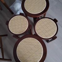 复古风可叠放藤面实木圆凳家用餐凳多功能茶几板凳