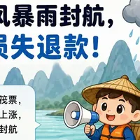 桂林阳朔游船票哥：阳朔漓江竹筏遇台风暴雨封航怎么退票？
