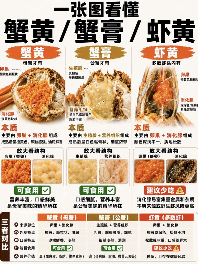 蟹黄、蟹膏、虾黄别再分不清！很多人一直吃错🦀️