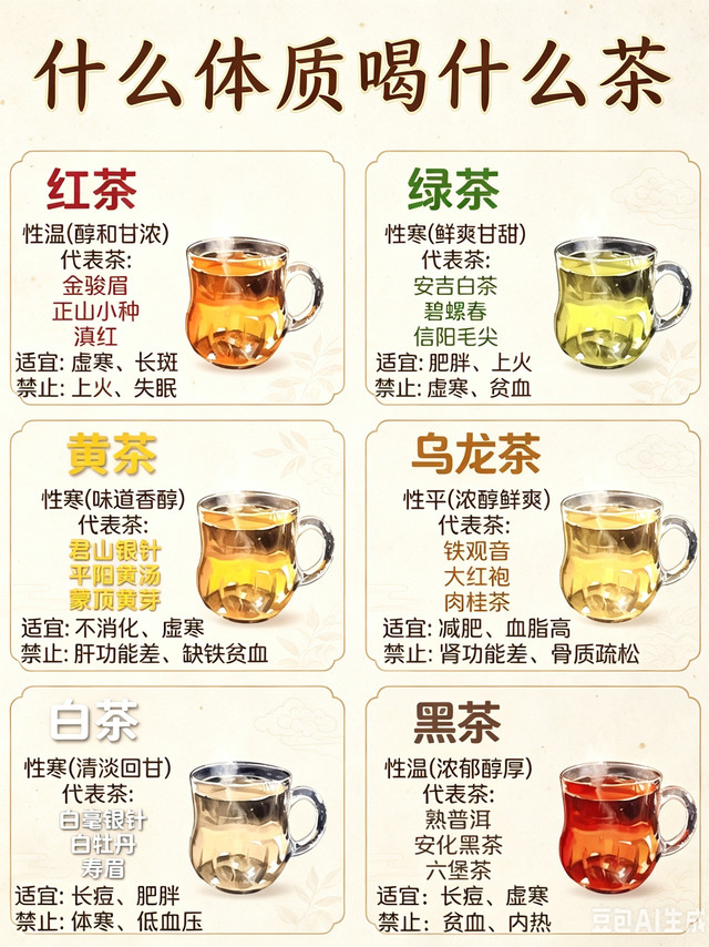 六大茶类体质对照表！喝茶先看体质，别乱喝伤