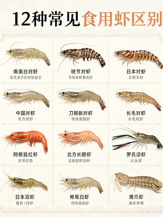12种常见食用虾图鉴！海虾河虾分清，买菜再也不被忽悠