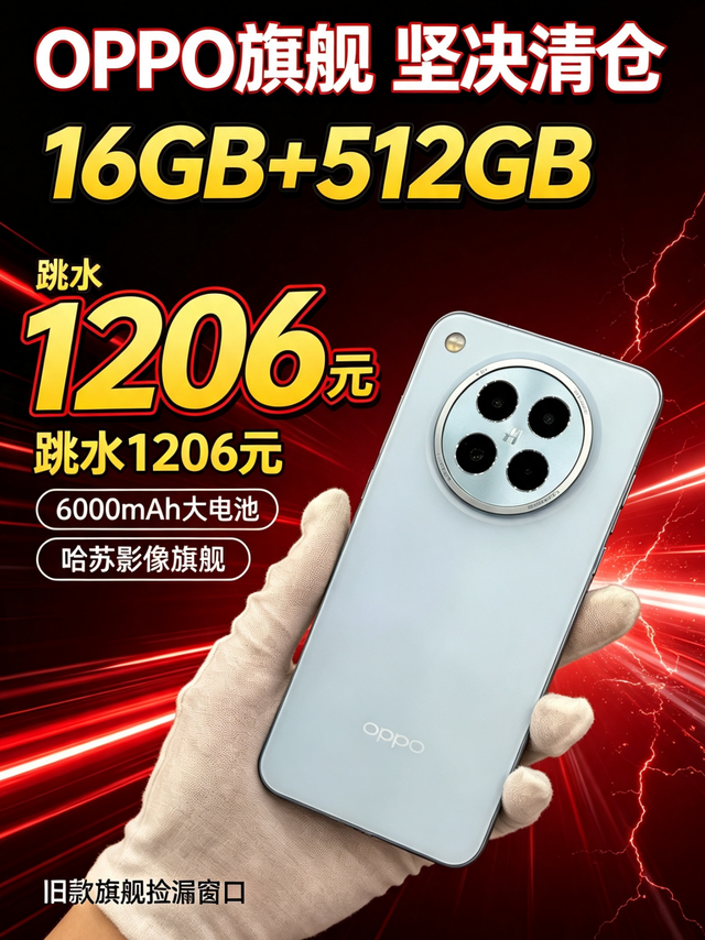 OPPO旗舰“坚决清仓”，16GB+512GB跳水1206元，6000mAh+哈苏影像
