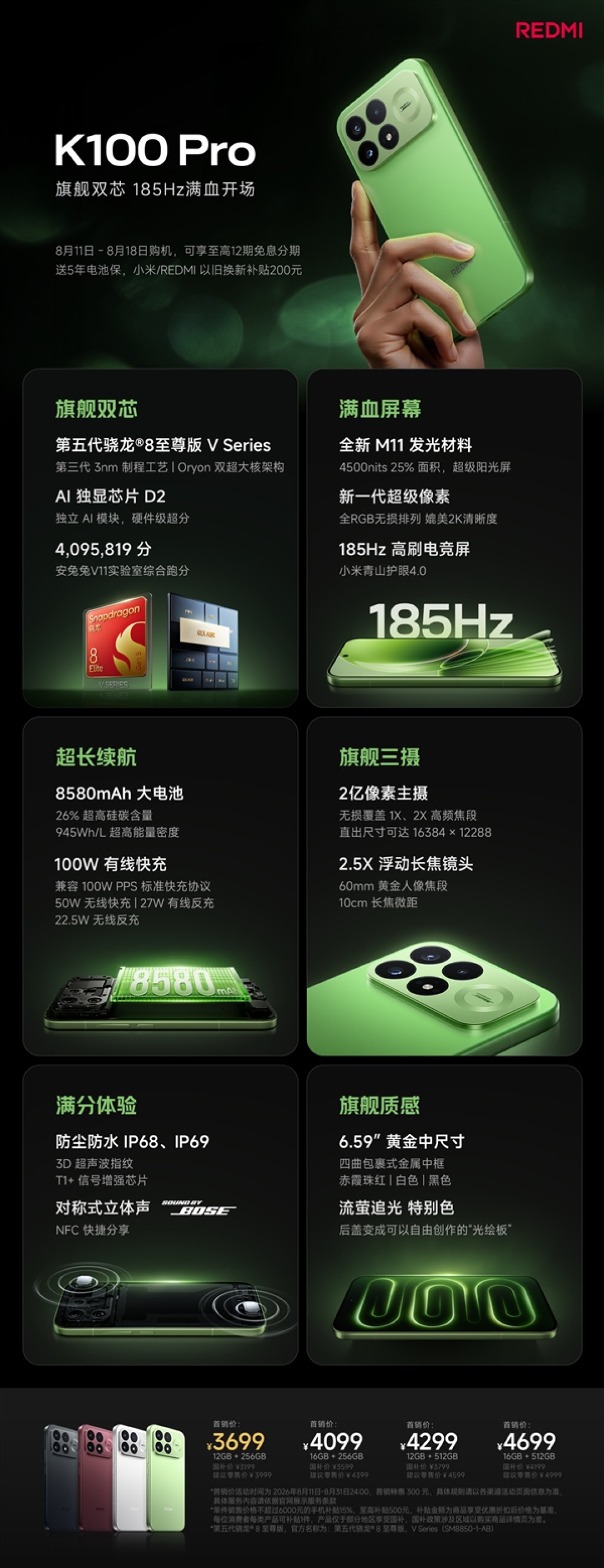 4K档全能旗舰!REDMI K100 Pro一图看懂:国补价只要3199元起