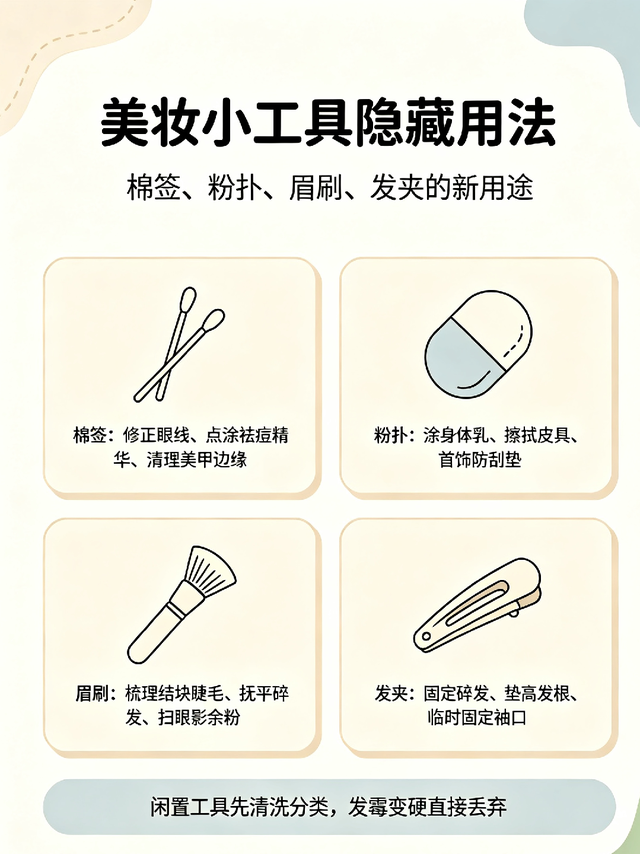 小工具妙用：棉签粉扑眉刷发夹