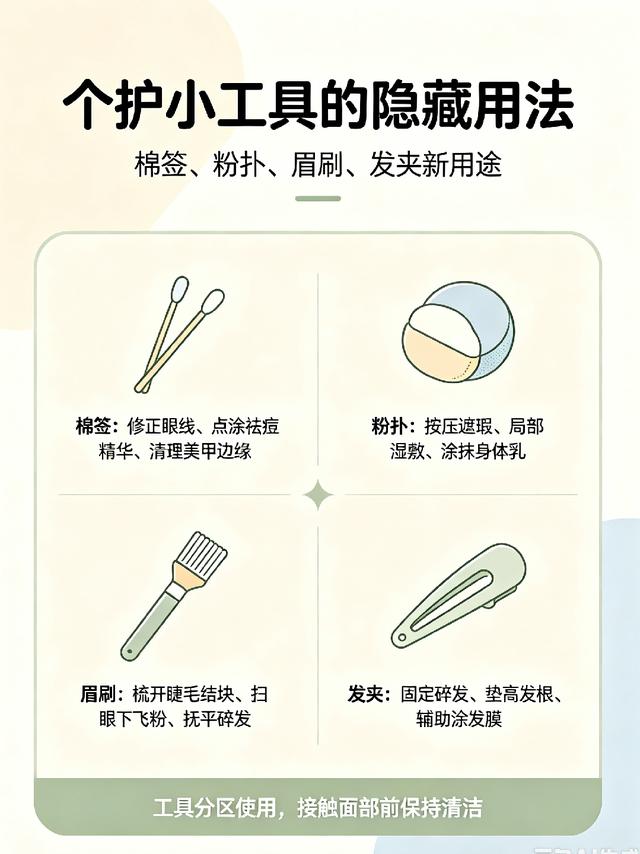 棉签粉扑眉刷发夹多用法
