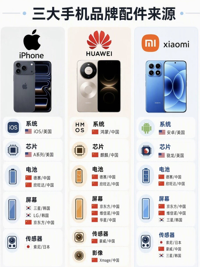 iPhone/华为/小米配件来源对比｜一张图看懂供应链差异📱