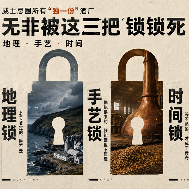 威士忌圈独一份的那些酒厂，无非被三把锁锁死：地理、手艺、时间