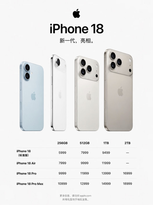 Pro系列涨价，iPhone 18起售价9999元