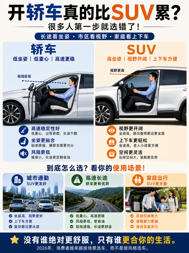 看了这张图才明白，原来开轿车真不一定比SUV累！