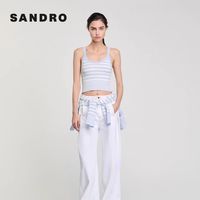 SANDRO法式针织吊带！蓝白撞色条纹显瘦气质上衣✨