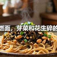 宜宾燃面，芽菜和花生碎的搭配