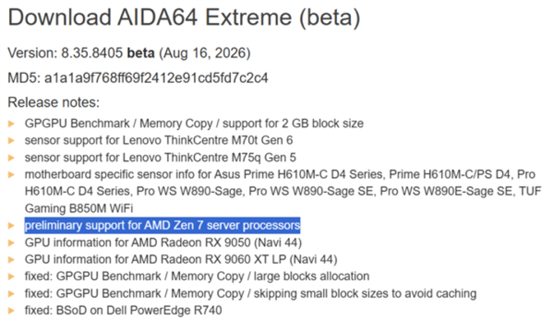 提前两年布局！AIDA64抢先适配AMD Zen 7架构