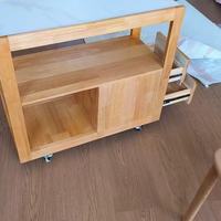 橡胶木实木岩板边几家用多功能移动茶几小型