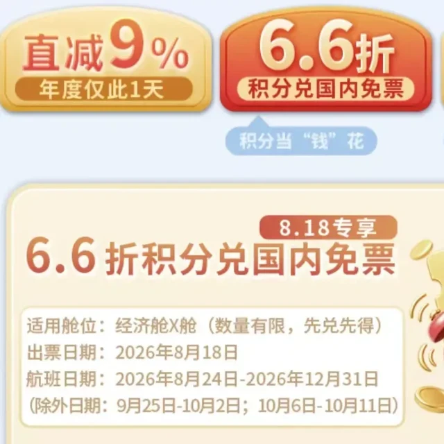 只限今日！东航机票66折兑换