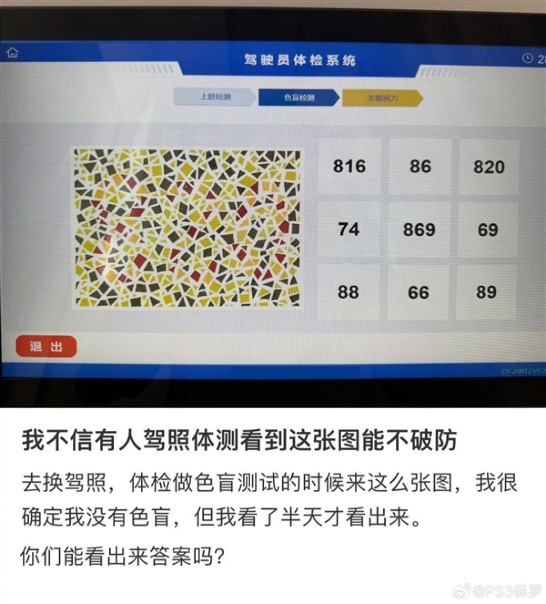 驾照体检色盲图识别24人仅6人答对：连AI也过不了关