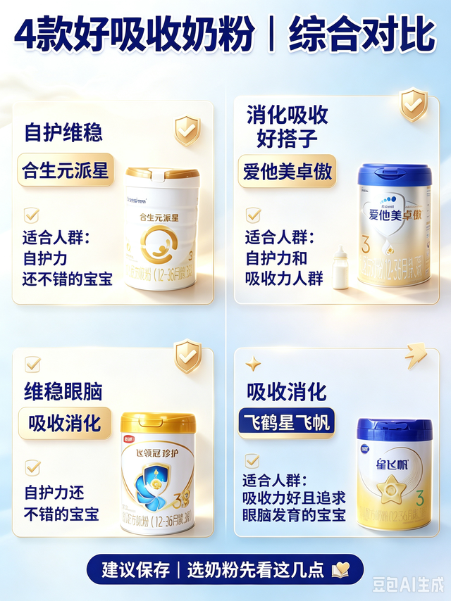 标题：4款好吸收奶粉｜综合对比