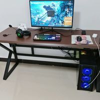 钢木电脑桌家用靠墙一体长方形台式电竞桌
