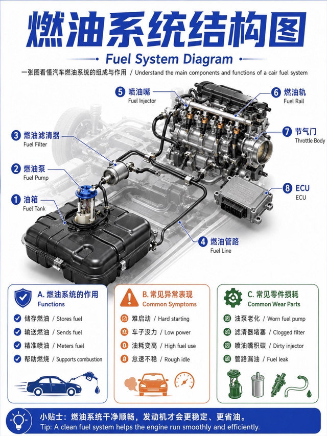 看懂汽车燃油系统⛽车子没劲、油耗高先看这里