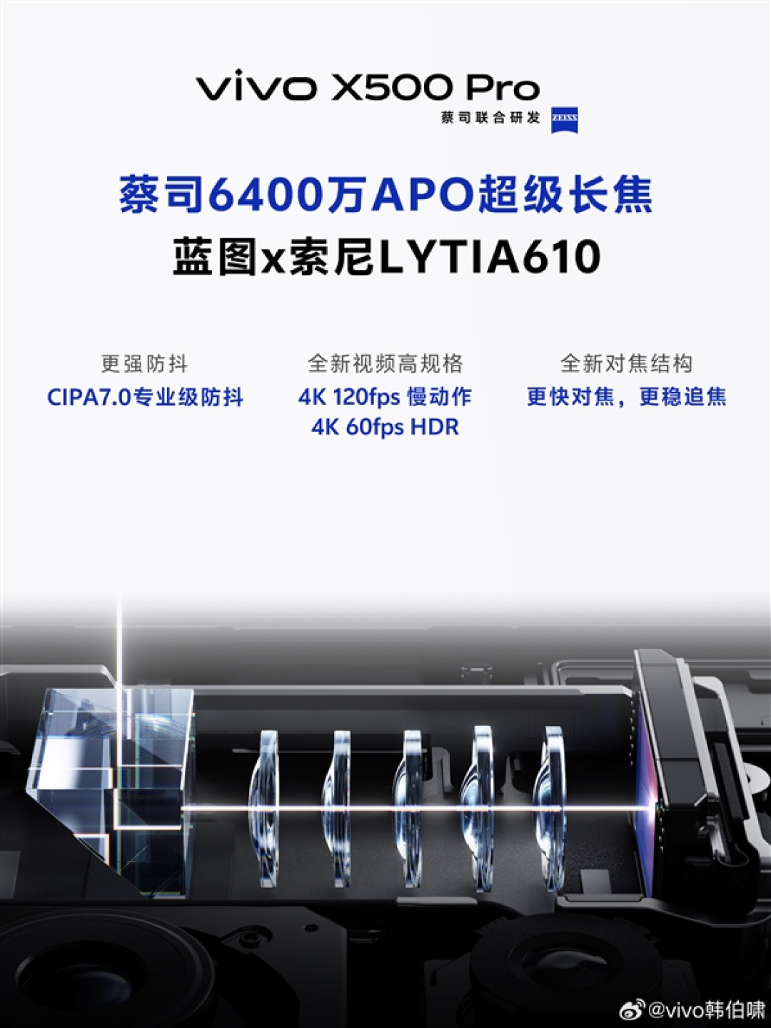 为蓝厂量身定制!vivo X500 Pro搭载85mm蔡司6400万APO超级长焦