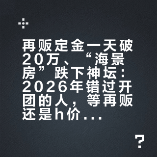 再贩定金一天破20万、“海景房”跌下神坛：2026年错过开团的人，等再贩还是h价收先看这三个问题