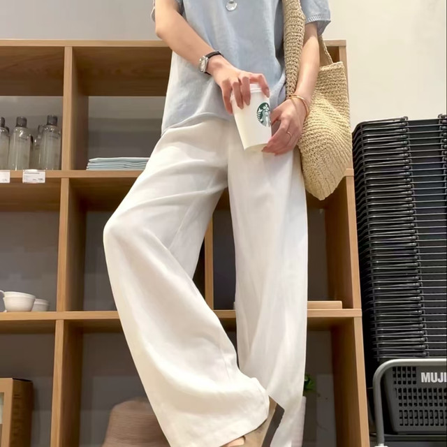 挖到夏日白裤天花板💛冰丝天丝亚麻休闲裤