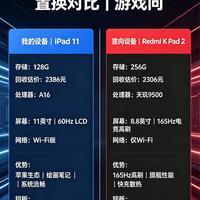 游戏党平板置换纠结｜iPad11换Redmi K Pad2值得吗