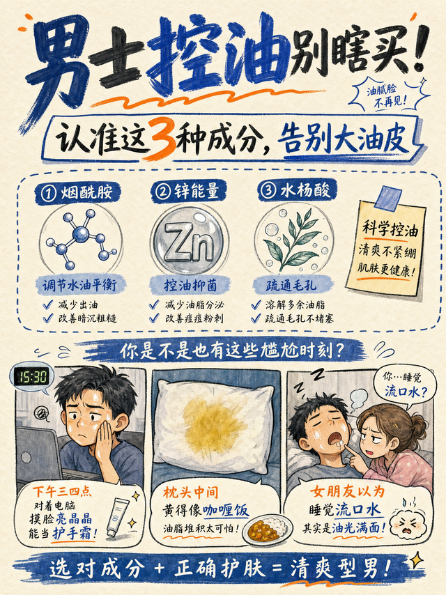 越洗脸越油？男士控油干货，赶紧盯紧这 3 个宝藏成分