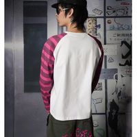 早秋潮人本命长袖✨Vinkid 云梯玫红雄狮条纹 T