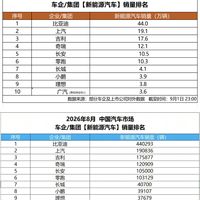 8月新能源车销量排名公布