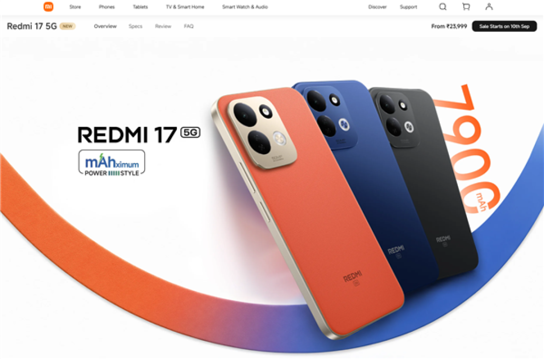 1706元起!REDMI 17 5G印度发布:骁龙4 Gen 5、7900mAh大电池