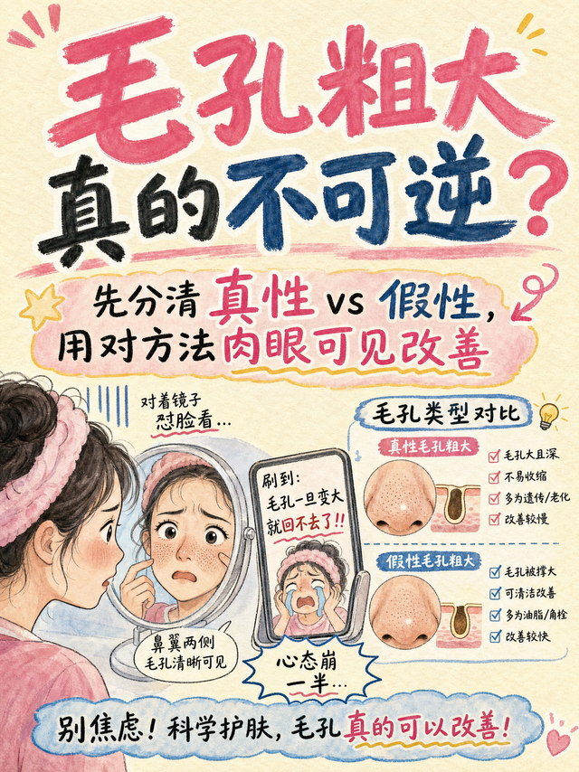 收敛水、挤黑头全错了！毛孔粗大分两种，一种可逆一种只能改善