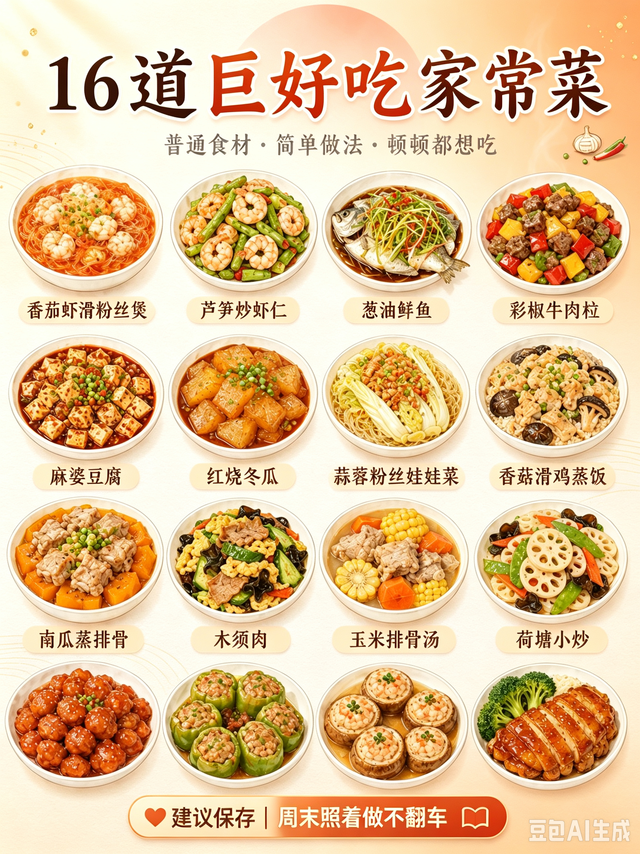 标题：16道巨好吃家常菜