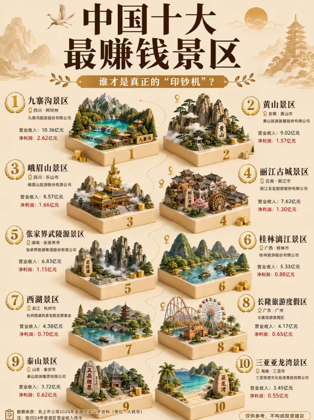 万万没想到！国内赚钱能力 TOP10 景区榜单