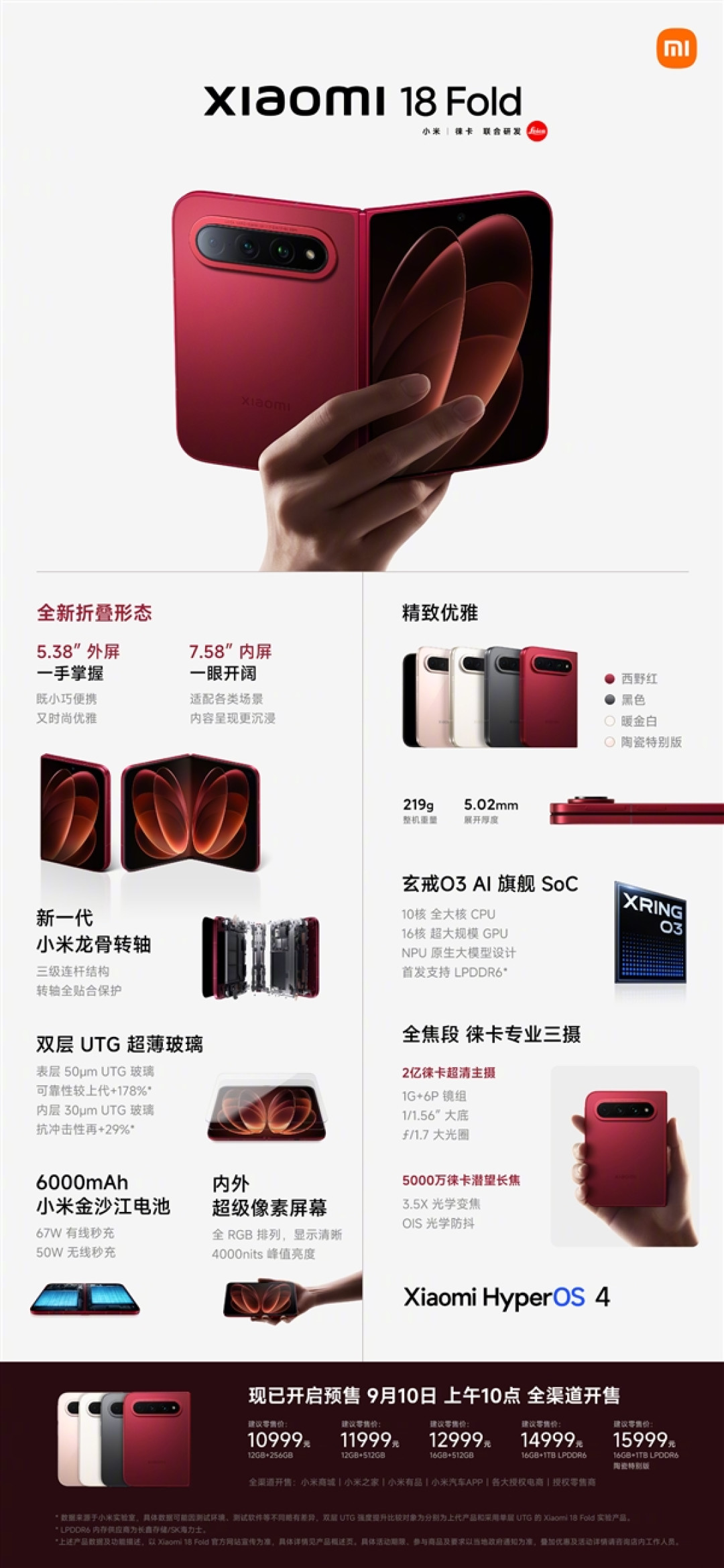 15999元!小米18 Fold陶瓷特别版限量1500台:每台外观都不一样