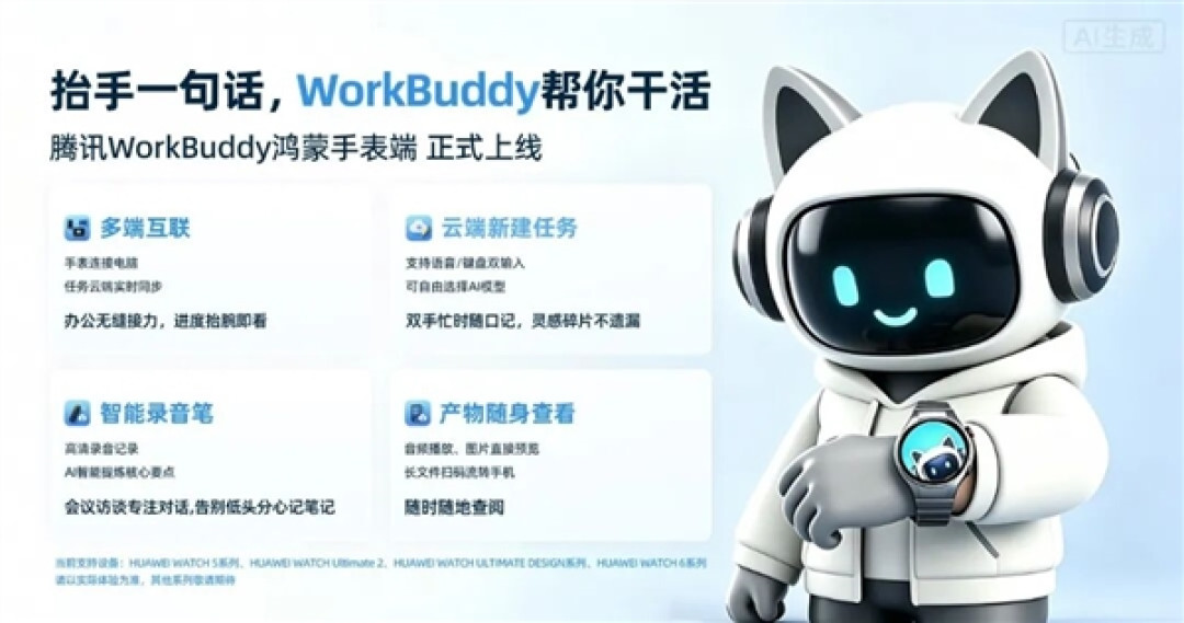 抬手即用!腾讯WorkBuddy正式登陆华为鸿蒙智能手表