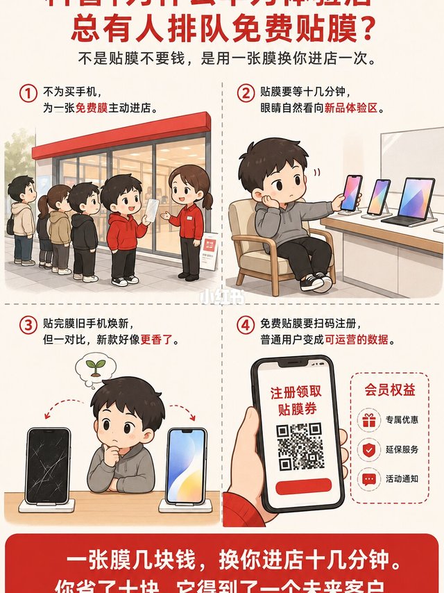 📍为什么华为店总有人排队免费贴膜？🤔