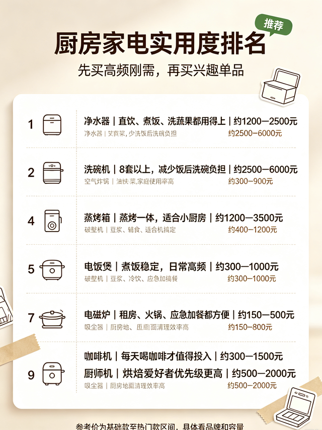 厨房家电别乱买❗实用度排名｜刚需优先不花冤枉钱
