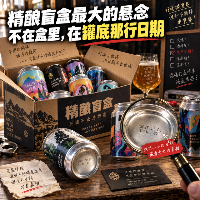 精酿盲盒最大的悬念不在盒里，在罐底那行日期