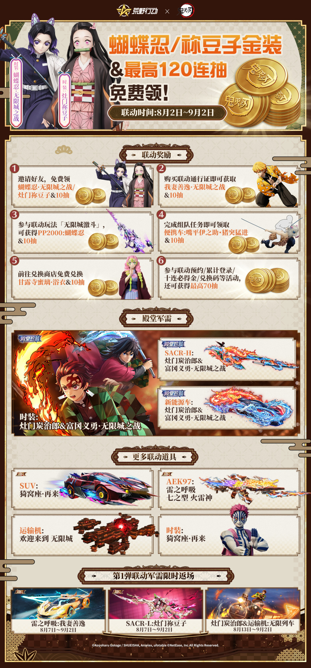 鬼灭×荒野行动二弹联动：蝴蝶忍、祢豆子、蜜璃都能免费领，免费路线理好了，殿堂军需别碰