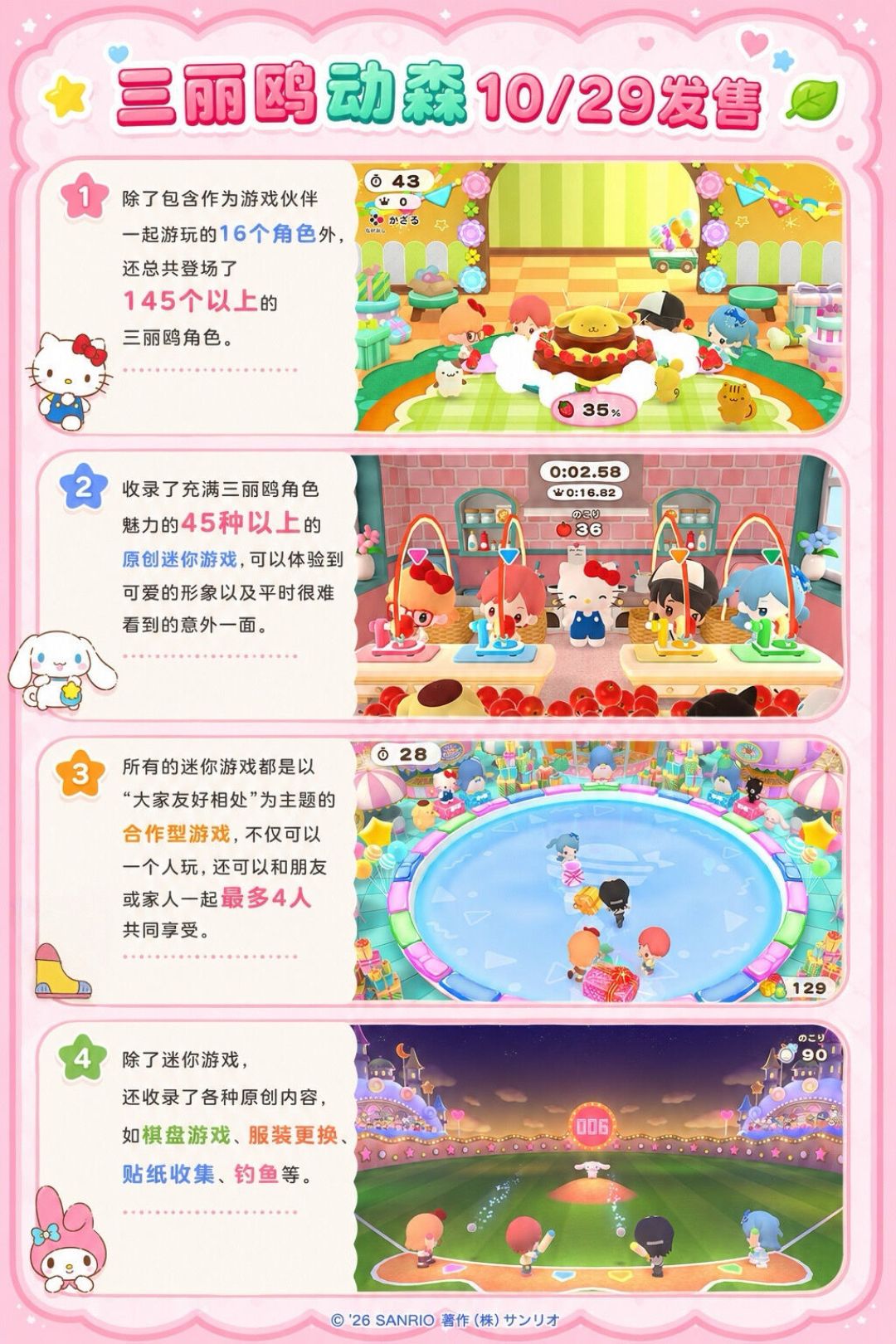 《三丽鸥派对乐园》10月29日发售:日版6380円、45款小游戏,145个角色只有16个能当伙伴,预购还是等口碑?