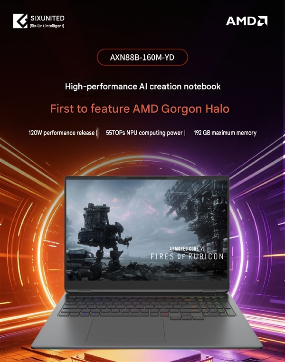 192GB内存笔记本！六联智能AXN88B首发AMD 16核APU：锐龙AI Max+ PRO 495