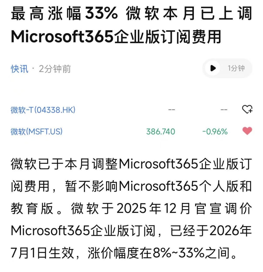 微软365涨价通知已到国内渠道:经销商称本月调价,涨价前的拼车成本账替你算好了