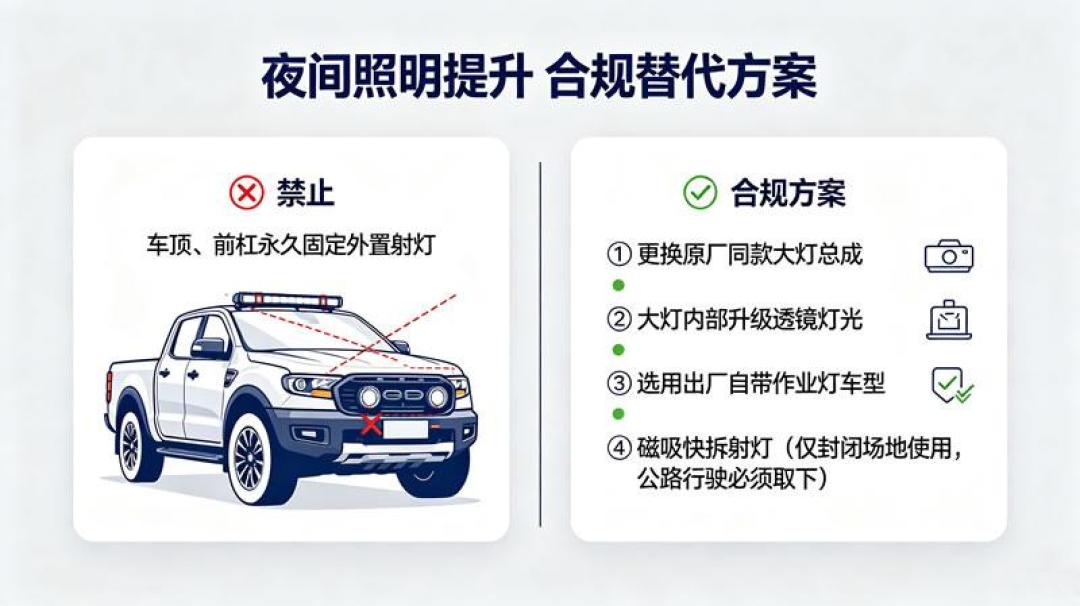 射灯“能备案”是改装圈最贵的谎话:一台皮卡被罚550元记1分,合规改灯只有四条路